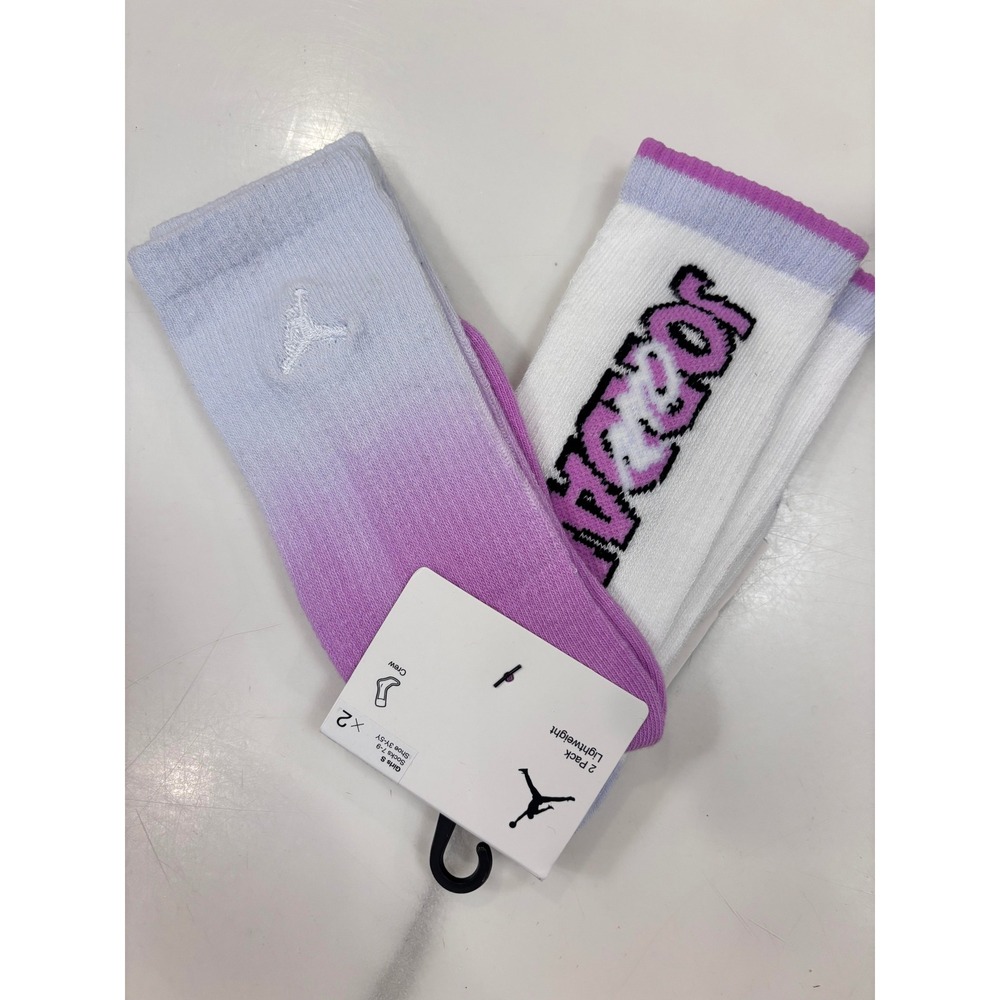 Jordan Girls 2 Pack Lightweight Crew Socks Purple White Ombre Jumpman Size 3Y-5Y